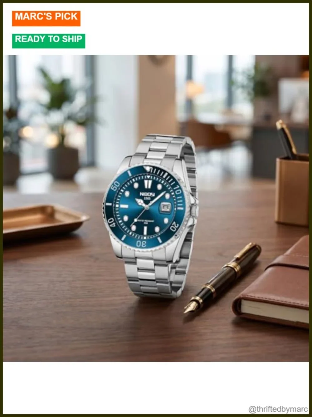 Men's Analog Watch Stainless Steel Strap Date Display Water Resistant Luminous